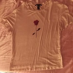 Forever21 White Short Sleeve Rose Graphic Tee